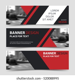 Set of three red horizontal banner,  business banner templates. Vector corporate identity banner design, modern background layout. Website banner design. Abstract banner template.