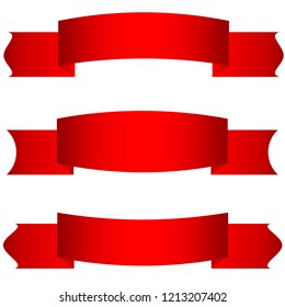 Set of three red ribbon or banners. Blank signs for advertising text, promotion or web. Vector graphic illustration.