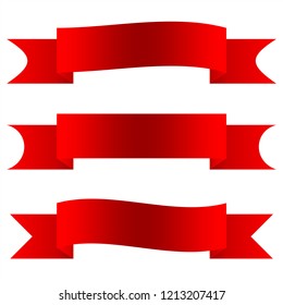 Set of three red ribbon or banners. Blank signs for advertising text, promotion or web. Vector graphic illustration.