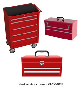 set of three red toolbox