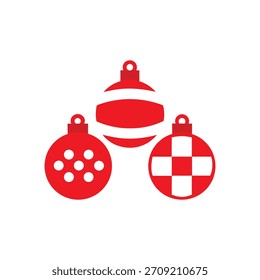 Set of Three Red and White Christmas Ornaments Icons