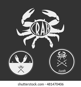 Set of Three Retro Designed Crab Labels could be used as seafood restaurant menu design elements, Crab Festival Symbols, Shop Signs, Crab logo Badge or seafood monogram logo. Vintage logo templates.
