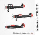 Set of three retro planes - gray silhouettes on white background