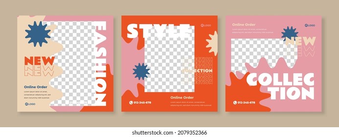 Conjunto de tres estilos retro vintage moderno fondo de promoción de moda banner plantilla de paquete de medios sociales premium vector