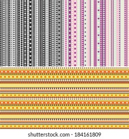 Set of three ribbon seamless patterns. Vector background in retro style. 