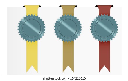 The set of  three ribbons with blank seal / The set of yellow and brown ribbon with blank seal / Seals
