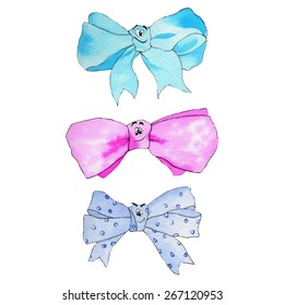 Set of three ribbons in cartoon style