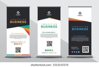 Set of three roll up banner template. Modern abstract elgant design composition with portrait presentation.