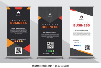 Set of three roll up banner template. Modern abstract elgant design composition with portrait presentation.