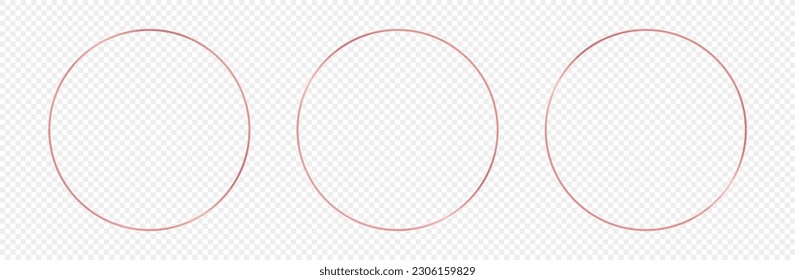 Satz von drei rosaroten, goldblühenden Kreisrahmen einzeln auf transparentem Hintergrund. Leuchtender Rahmen mit leuchtenden Effekten. Vektorgrafik