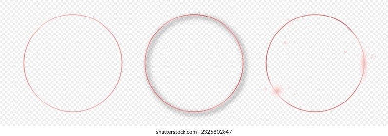 Set of three rose gold glowing circle frames isolated on transparent background. Shiny frame with glowing effects. Vector illustration