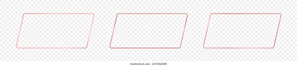 Satz von drei rosaroten, leuchtenden, abgerundeten, rechteckigen Rahmen einzeln auf transparentem Hintergrund. Leuchtender Rahmen mit leuchtenden Effekten. Vektorgrafik