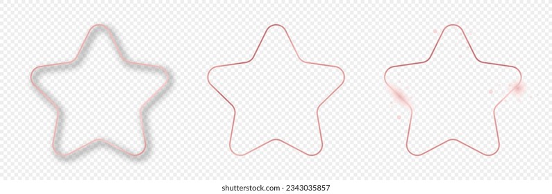 Set of three rose gold glowing rounded star shape frames isolated on transparent background. Shiny frame with glowing effects. Vector illustration