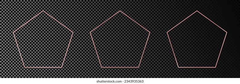 Set aus drei rosaroten, leuchtenden Fünfeckergestalten einzeln auf transparentem Hintergrund. Leuchtender Rahmen mit leuchtenden Effekten. Vektorgrafik