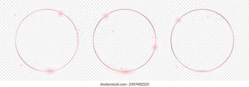 Conjunto de tres cuadros de círculo dorados rosados aislados sobre fondo transparente. Marco brillante con efectos brillantes. Ilustración del vector