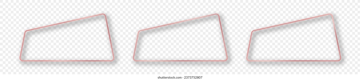 Set of three rose gold glowing rounded rectangular frames isolated on transparent background. Shiny frame with glowing effects. Vector illustration