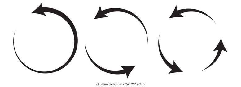 set of three round arrows vector. Circle arrows set. Rotate, refresh, reload icons.