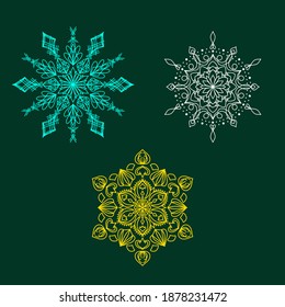 Set of three round mandalas for greeting card, invitation, Henna drawing and tattoo template. Vector illustration