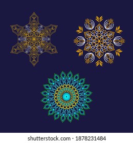 Set of three round mandalas for greeting card, invitation, Henna drawing and tattoo template. Vector illustration