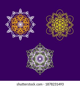 Set of three round mandalas for greeting card, invitation, Henna drawing and tattoo template. Vector illustration