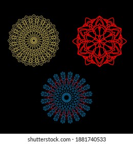 Set of three round mandalas for greeting card, invitation, Henna drawing and tattoo template. Vector illustration