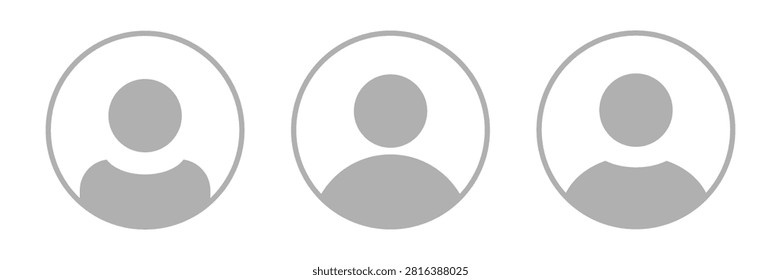 Set of three round placeholder headshot avatar, user profile vector icons