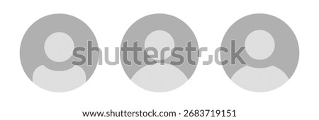 Set of three round placeholder headshot avatar, user profile vector icons