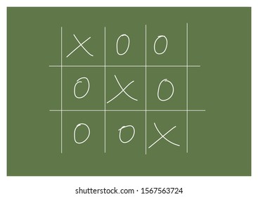 Set of three in a row drawn on a blackboard.