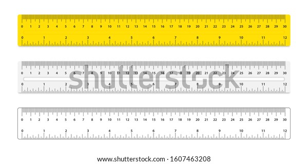 Set Three Rulers Rulers Inches Centimeters Stock Vector Royalty Free