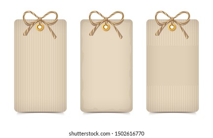 Set of three rustic beige cardboard cards. Vector eps-10.