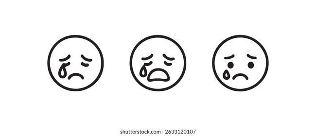 Set of three sad faces expressing different levels of sadness
