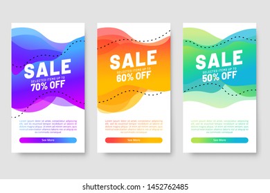 Set of three Sale banner template design with fluid shape and sale word. Social media banner template, voucher, discount, season sale