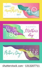 Set of three sale banner templates to Mothers Day Holiday. Special offers templates for business. Stylish design