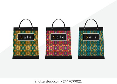 set of three sale paper shopping bags colorful paper sales bag for shopping