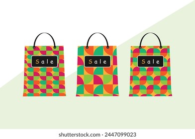 set of three sale paper shopping bags colorful paper sales bag for shopping