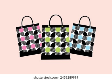 set of three sale paper shopping bags colorful paper sales bag for shopping, colorful paper pattern bags for sale shopping