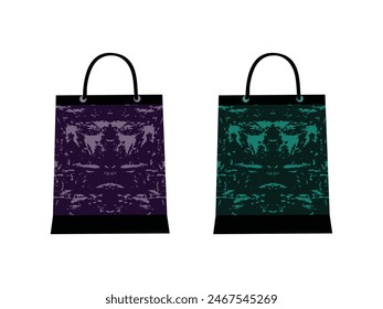 set of three sale paper shopping bags colorful paper sales bag for shopping, colorful paper pattern bags for sale shopping, discount sale offer clothing bags, splatter print purple and green textured