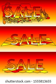  set of three sale text on geometrical grid