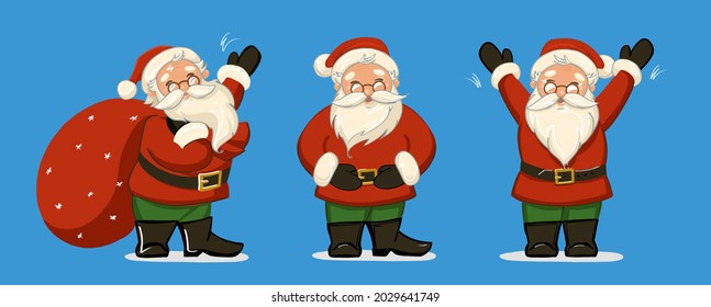 A set of three Santa Claus. The character is a Christmas one.