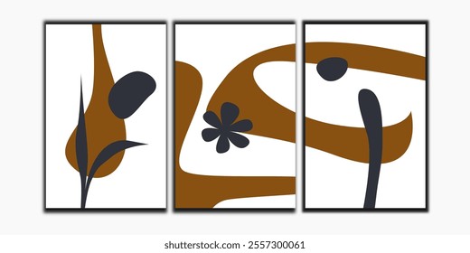 Set of three scandinavian wall art vector. Simple minimalist poster art.