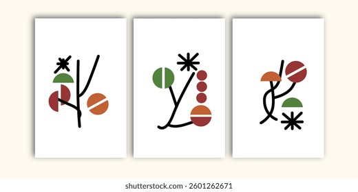 Set of three scandinavian wall art vector. Aesthetic wall decoration for home.