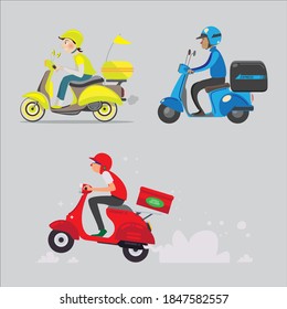 Set of three scooters with boys, vector image