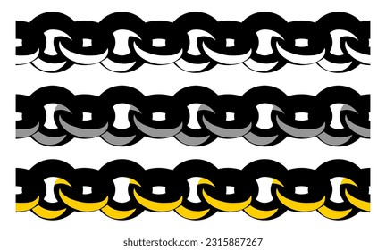 Conjunto de tres cepillos sin fisuras de cadenas metálicas como elementos de diseño. Ilustración de color del vector.