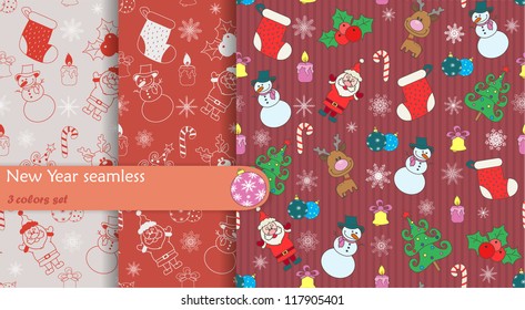 Set of three seamless in different style on the Christmas (New Year) theme.