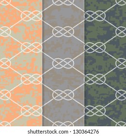 Set of Three Seamless Figure 8 Pattern in Melange Camo Backgrounds