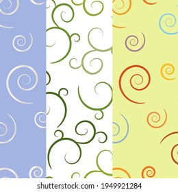 Conjunto de tres fondo floral sin fisuras. Patrón de espirales. Diseño de vectores.
