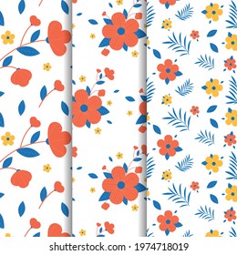 Set of three seamless floral patterns set. Vector illustration.