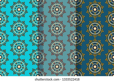 Set of three seamless patterns with abstract floral elements in retro style. Vector image can be used in a variety of designs. EPS10, Clipping mask applied