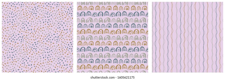 Set of three seamless patterns for fabric, wallpaper, surface decoration and more, vector