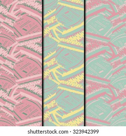 Set of three seamless patterns with floral palette. Bright and colorful backgrounds for textile prints, web usage and wrapping paper. Stylish texture for wrapping paper or book covers.